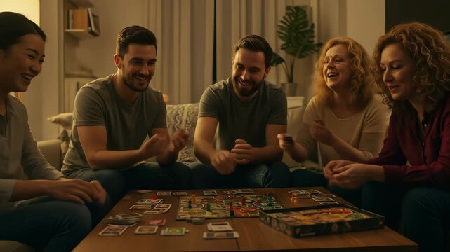 Family and Friends Gather for an Evening of Fun Playing Board Games Together