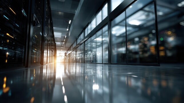 Clean Data Center Aisle with Uninterrupted Power Supply