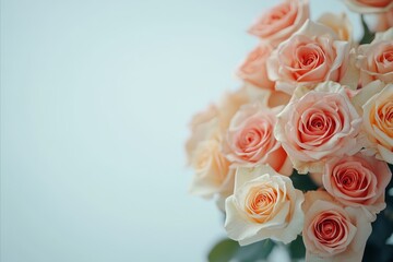 Obraz premium Close-up Bouquet of Delicate Peach Roses on Light Background