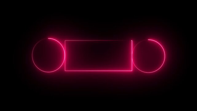 Glowing saber rectangle neon frame black background animation . Seamless Loop, Neon abstract rectangle and circle shape line animation., holiday. red colour......