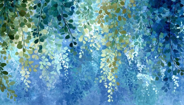ABSTRA&Ccedil;&Atilde;O EM AQUARELA: DOSSEL DE FOLHAS AZUIS E VERDES