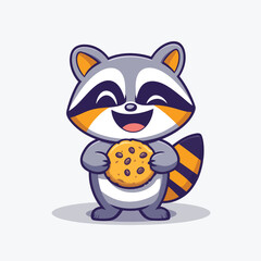 Obraz premium Joyful Raccoon Cartoon Character Holding Chocolate Chip Cookie