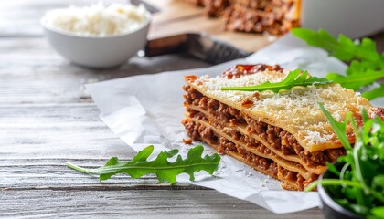 Savor the rich layers of delicious homemade lasagna, a comforting classic perfect for any meal.