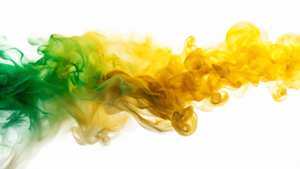 Swirling Green and Yellow Ink Cloud in Water on Black Background smoke abstract isolated on a transparent background