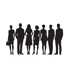 Business people silhouettes, group of standing business men and women
