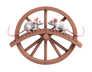3D Illustration: Mice on Wooden Wheel