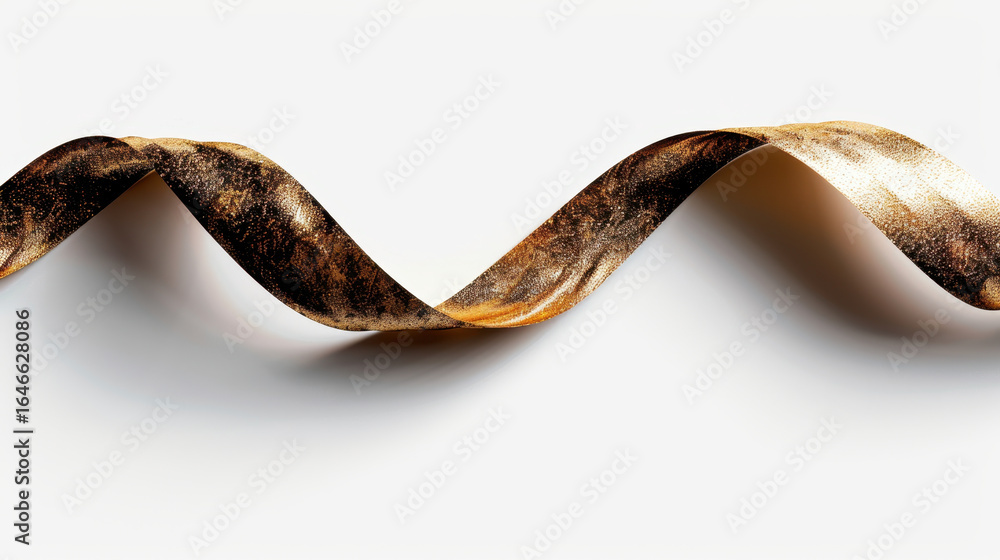 Poster elegant golden ribbon curling against white background, creating sense of sophistication and luxury.