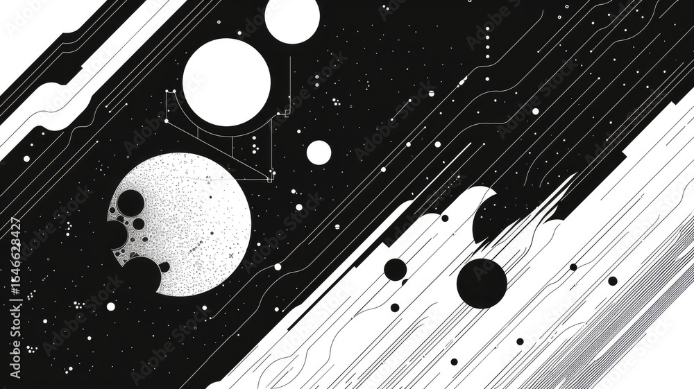 Poster abstract picture black color mixing with white tone create surreal scene. energetic of geometric pat