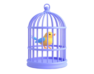 3D Render Yellow Bird in Purple Cage