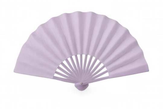 Purple hand fan isolated on transparent background, representing traditional cooling methods and cultural aesthetics
