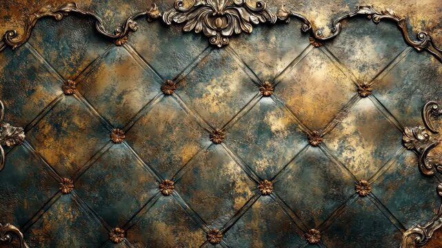 Ornate Vintage Tufted Upholstery with Gilded Accents and Textured Surface.