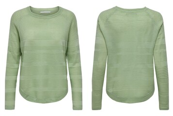 Female beige knitted sweater on white background, top view, with flat lay. Fashion Lady Clothes...