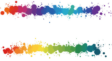 Two watercolor splatters in rainbow colors are centered on a white background