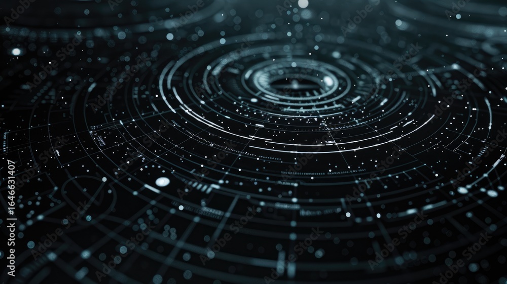 Poster abstract digital interface with circular patterns and glowing lines. abstract image of digital artwo