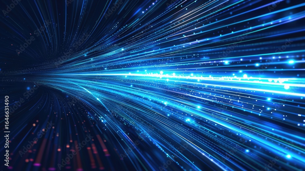 Poster abstract blue digital network background with lines and nodes. digital artwork of glowing digital wa