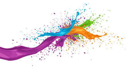 Paint splash art featuring vibrant hues drips and splatters on a white background