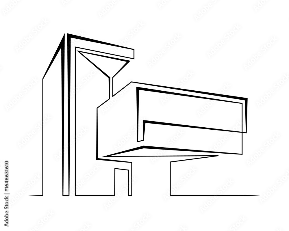 Aufkleber continuous single line drawing of modern minimalist design house. linear design. abstract house symb