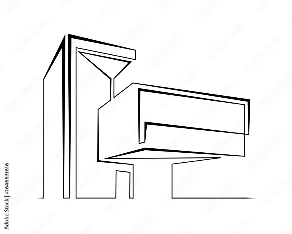 Poster continuous single line drawing of modern minimalist design house. linear design. abstract house symb