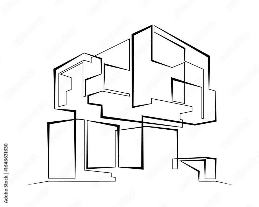 Aufkleber continuous single line drawing of modern minimalist design house. linear design. abstract house symb