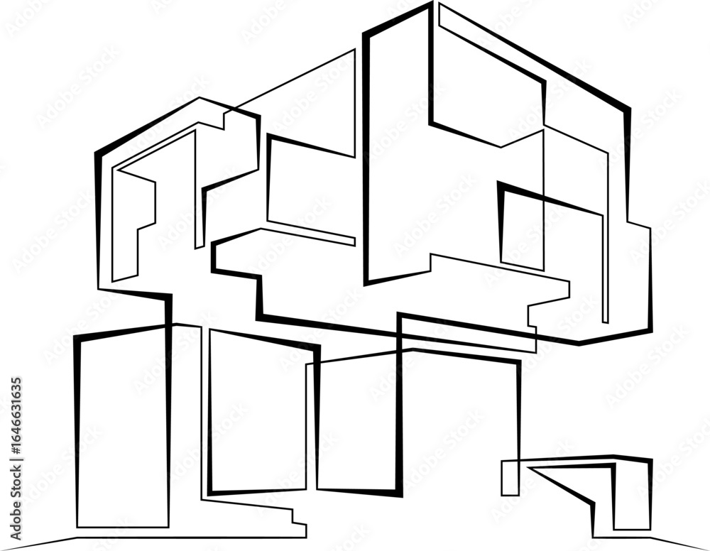 Poster continuous single line drawing of modern minimalist design house. linear design. abstract house symb