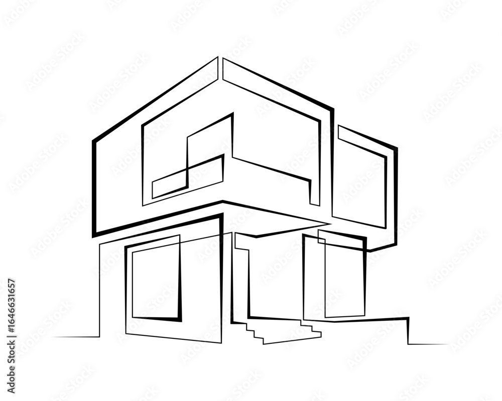 Aufkleber continuous single line drawing of modern minimalist design house. linear design. abstract house symb