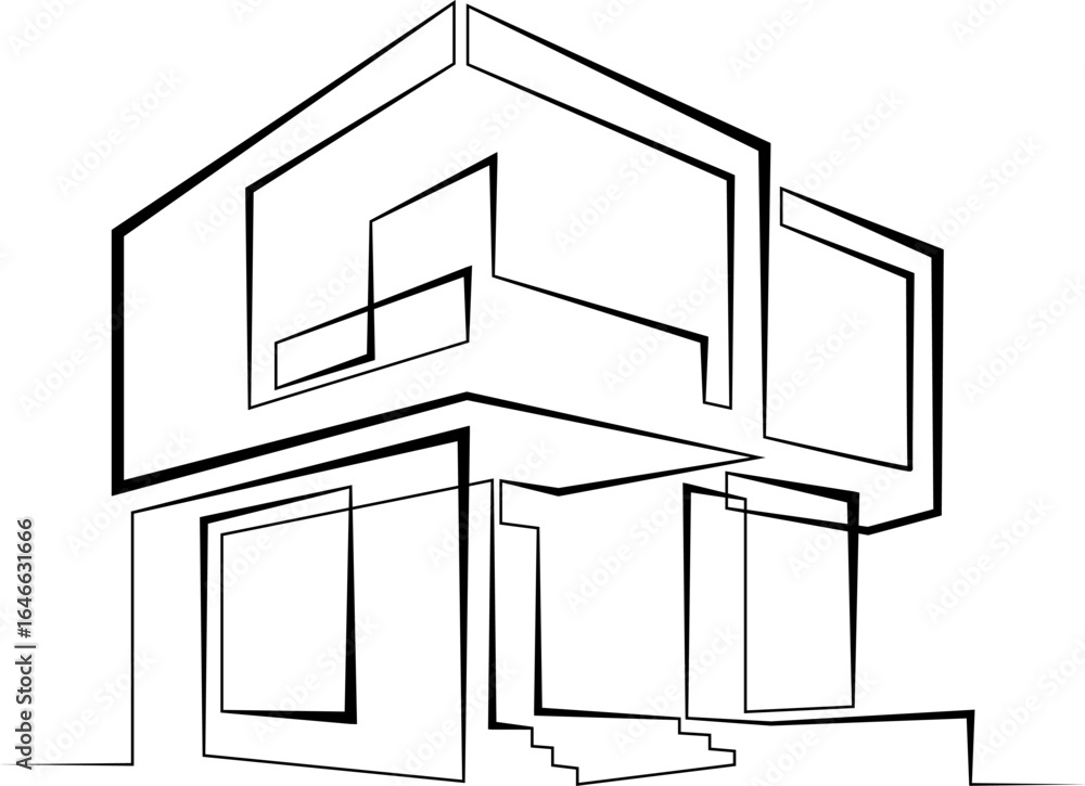 Poster continuous single line drawing of modern minimalist design house. linear design. abstract house symb