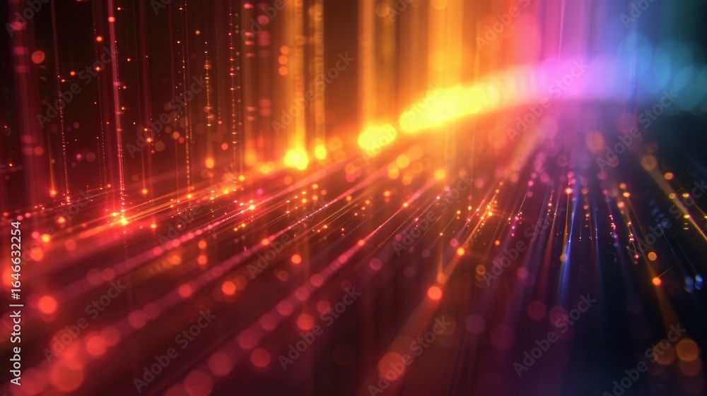 Aufkleber abstract picture of micro light sparkling particles scattered across vivid flowing wave with digital