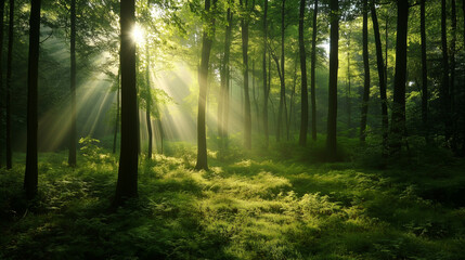 Naklejka premium Green forest environment. Beautiful Forest