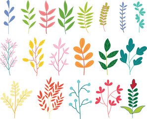 Set of spring colorful flowers elements. Isolated on while for greeting cards, easter, thanksgiving.