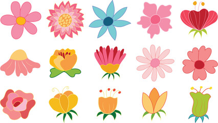 Colorful floral collection with flowers, leaves, floral bouquets, flower compositions.
