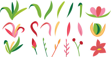 Flower collection, floral design elements vector set. Isolated on while for greeting cards, easter, thanksgiving.