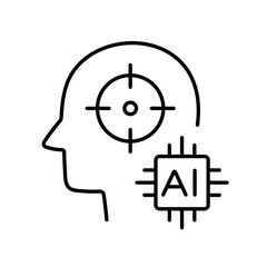 An icon of a human head with a target and AI chip, symbolizing an AI-powered focus session, created in line style with editable stroke