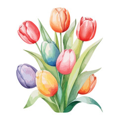 Obraz premium watercolor tulips with hidden Easter eggs illustration