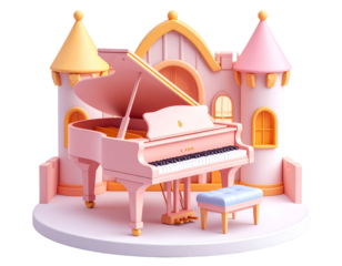 Pink Piano in Cartoon Castle 3D Render