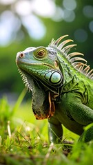 Fototapeta premium Close-up of a vibrant green iguana
