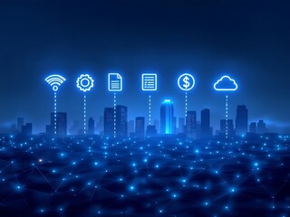 City network technology cloud computing data management services digital transformation solutions 5g on transparent background