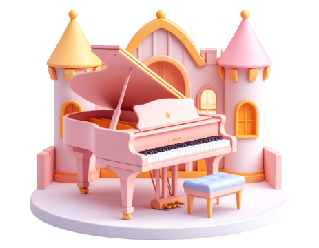 Pink Piano in Cartoon Castle 3D Render
