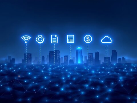 City network technology cloud computing data management services digital transformation solutions 5g on transparent background