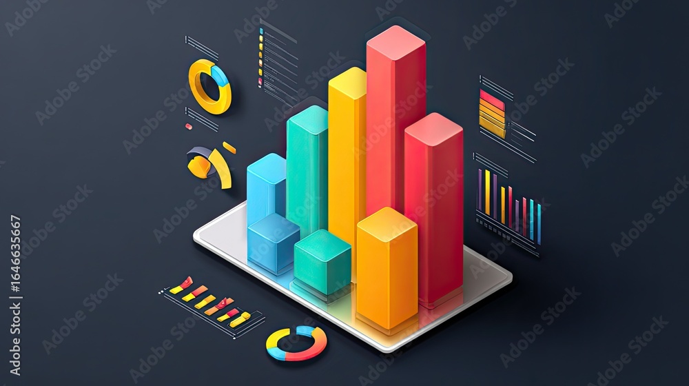 Aufkleber dynamic 3d isometric charts and graphs visualize business growth and data analysis on a sleek digita