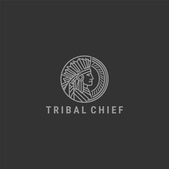 Obraz premium Tribal chief logo with line, cultural style for strong and authoritative branding.