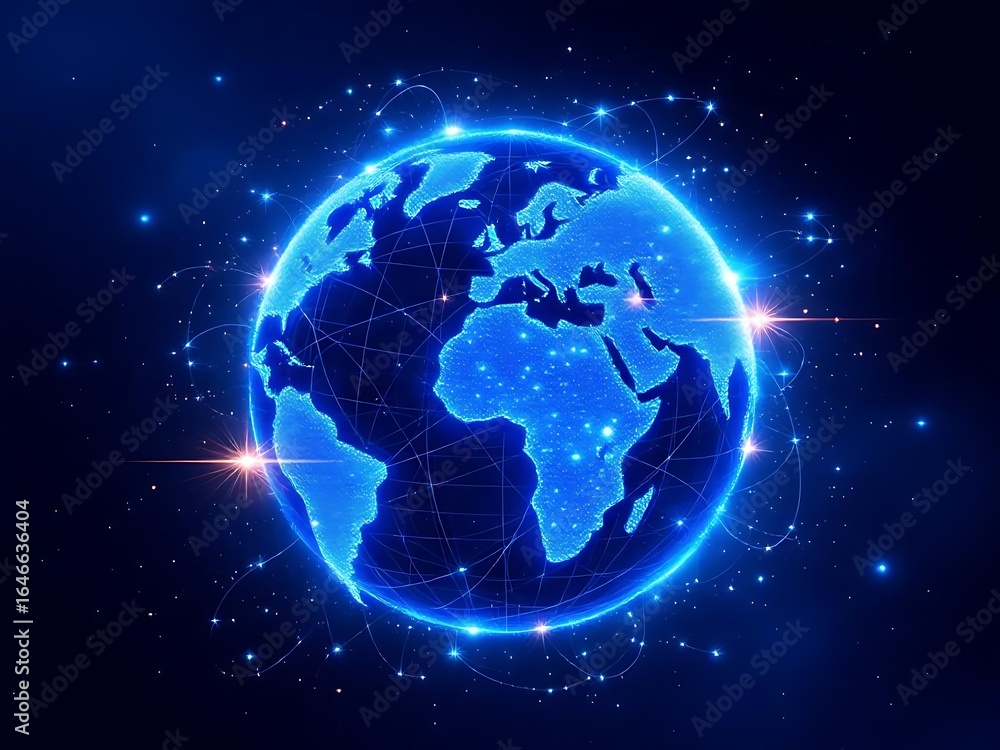 Poster global network connection digital world technology futuristic earth communication concept design on 