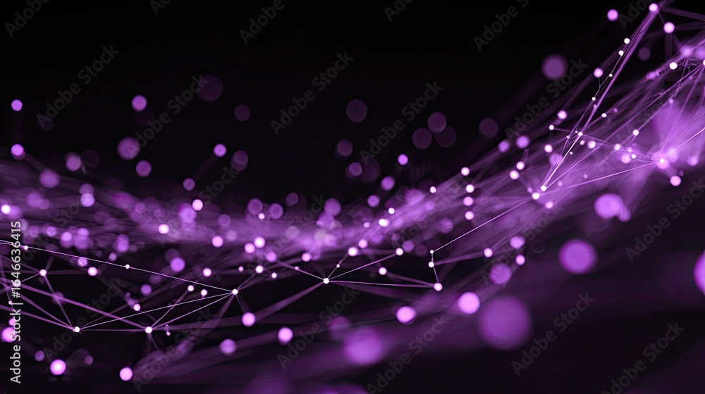 Poster dynamic abstract network of glowing purple nodes and lines creates a futuristic, interconnected digi