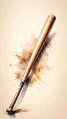 Wooden Baseball Bat Watercolor Splash