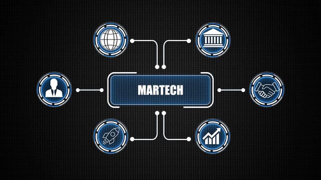 martech concept on grid background and 3d animation. Internet, business, Technology and network concept