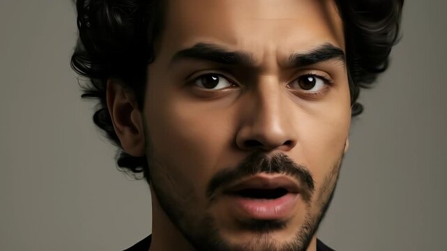 Surprised and Confused Young Man Expressing Amazement and bewilderment on plain background