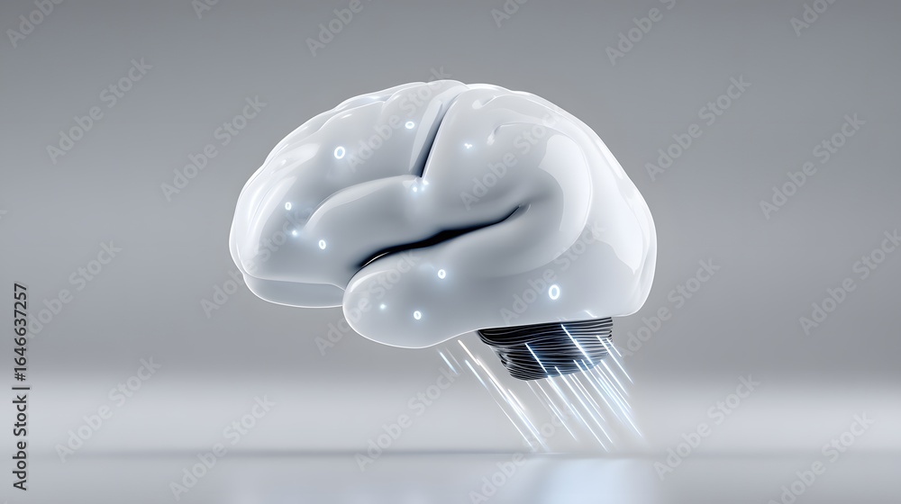 Poster digital ai brain with floating binary code and holographic data streams, blue tech color palette, mo