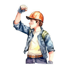 watercolor worker holding a raised fist illustration