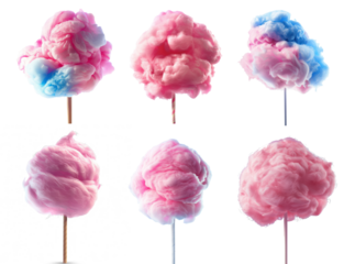 Cotton candy on a stick, with pink and blue colors.