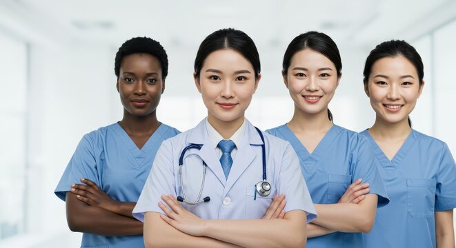 Diverse Medical Team: Smiling Doctors and Nurses in Uniform.