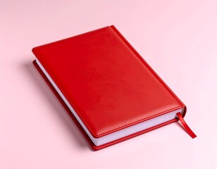 Red leather-bound book on pink